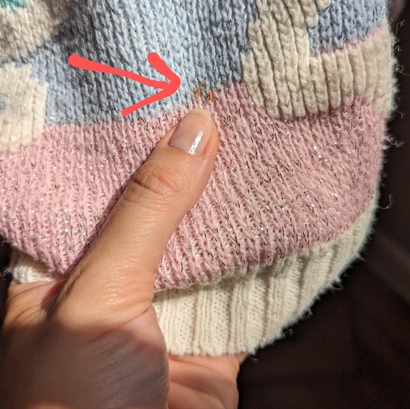 Vintage 80s 90s Pastel Flower & Stripe mock neck sweater size L - Picture 4 of 4